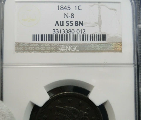 1845 Large Cent Braided Hair Penny NGC AU55 BN Cover