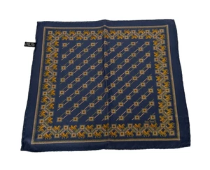 ITALO FERRETTI Silk Blue Gold Horses Pocket Square Made in Italy - Picture 1 of 3