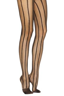 Medias a rayas con tallos en negro talla única nuevas pantimedias de nylon para mujer Foto 1 de 4