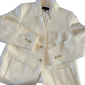 Talbots Wool Blend Collarless Blazer Jacket Lined Women's 14P Cream White Button - Picture 1 of 8