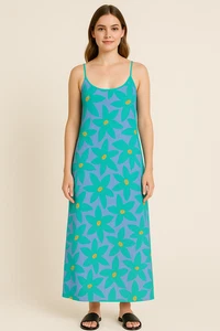 Vestido vintage Ken Done Art To Wear floral púrpura verde agua amarillo talla M/L - Imagen 1 de 11