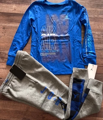 NWT Nike Air Jordan Boys YMD Blue/Gray/Black Long Sleeve Jogger Pants Set Medium - Image 1 of 4