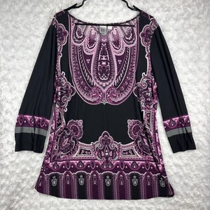Womens Marc Bouwer Purple Black Abstract Long Sleeve Tunic Blouse Top Size XL - Picture 1 of 8