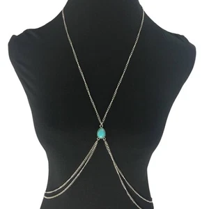Body Chain with Turquoise Stone Accent Silver - Picture 1 of 8