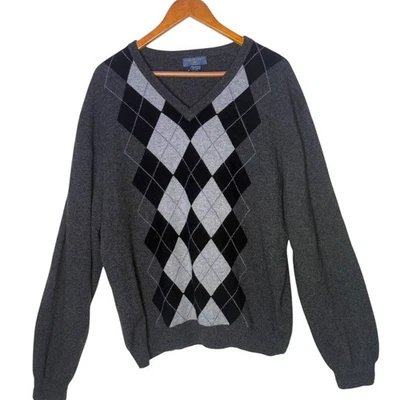 Suéter Joseph & Lyman 100% Cachemira Argyle Hombres XXL Cuello en V Pullover Preppy Foto 1 de 4