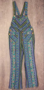 VTG Girl's 60s 70s NOS Blue & Purple Psychedelic Flys Overalls Sz 12 1970s Fly's - Picture 1 of 16