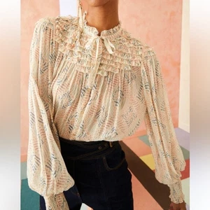 Ulla Johnson Eloise Seide Chiffon Langarm Knopfleiste Bluse Aurora Größe 8 - Bild 1 von 15