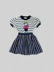 VTG Girl’s Sailor Dress Navy Blue Nautical Pinstripe Summer Outfit USA Made 5/6 - Picture 1 of 4