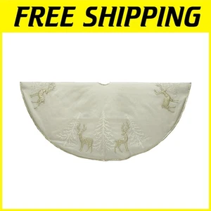 48" Gold Reindeer Applique Tree Skirt by Kurt Adler - Picture 1 of 7