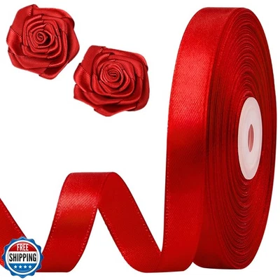 CLUEWR 1/2 Inch 50 Yards Red Satin Ribbon, Ribbon Roll for Flower Bouquets, G - Image 1 of 4