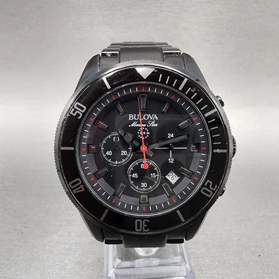 Bulova Marine Star Chronograph Watch Men 43mm Black Dial Black Tone Date New bat - Image 1 of 4