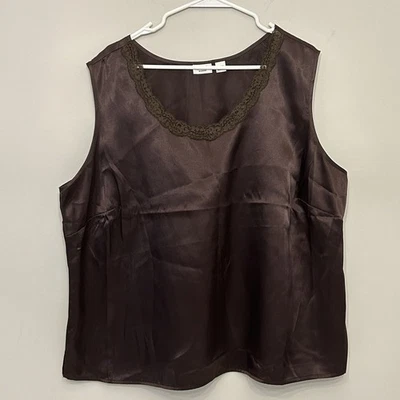 Cato Tank Top Woman Size 22/24W Brown Pullover Sleeveless Lace Trim Satin Y2K - Image 1 of 4