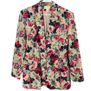 Brooks Brothers VTG 80s Irish Linen Blazer Women's 14 Gold Label Floral Lined - Picture 1 of 9