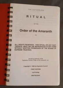 The Authorized Ritual Of The Order Of The Amaranth 1993 Spiral Bound Vintage 1993 - Bild 1 von 7