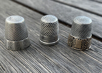 Vintage Sterling Silver Stern Simon ? Bros Co Thimble Gold Band Etched + 2 More • 108.78$