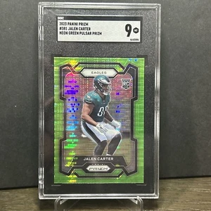 2023 Panini Prizm JALEN CARTER NEON GREEN PULSAR ROOKIE GEAR SGC 9 - Picture 1 of 12
