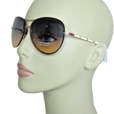Gafas de sol Tahari Teardrop Aviator oro rosa esmalte blanco brazos TH651-RGDWH Foto 1 de 4