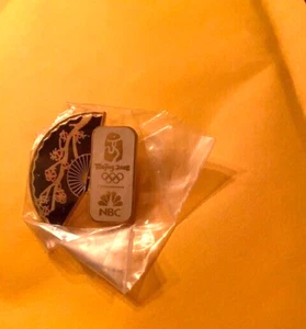 BEIJING OLYMPICS PIN NBC MEDIA CHERRY BLOSSOM FAN NEW - Picture 1 of 1