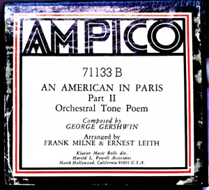 Rollo de piano AMPICO Recut Gershwin AN AMERICAN IN PARIS parte ll 71133 B - Imagen 1 de 1