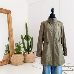 EILEEN FISHER Women’s M Cotton Nylon Hooded Zip Front Windbreaker Jacket Green - Picture 1 of 12