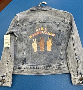 Girl Revolution* Barbie Denim Jean Jacket Embroidered Acid Washed Girls Size 7/8 - Picture 1 of 8