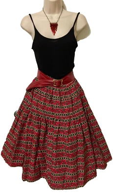 FALDA COMPLETA VINTAGE AÑOS 50 ESCALONADA Algodón Rojo Hecha a Mano S Foto 1 de 4