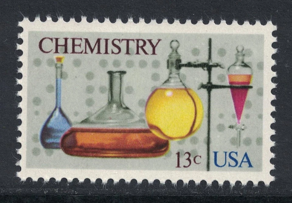 Scott 1685- 13c Chemistry- Flasks, Funnel, Computer Tape- MNH 1976- mint stamp - Image 1 of 1