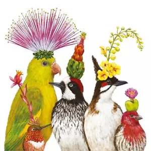 PAPER NAPKINS PK20 ENTOURAGE OF BIRDS W FLOWER & FRUIT HATS MADE IN GERMANY - Picture 1 of 2