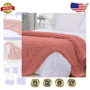 Luxurious 40x80 Inch Hand Knitted Throw Blanket - Soft Jumbo Chenille Style - Picture 1 of 10
