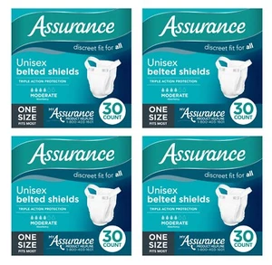120 Count (4x30) Assurance Unisex Incontinence Belted Shield Moderate Absorb - Picture 1 of 24