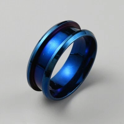 Anillo de dedo acanalado de acero inoxidable ajuste anillo núcleo incrustación en blanco 8 mm R49 Foto 1 de 4