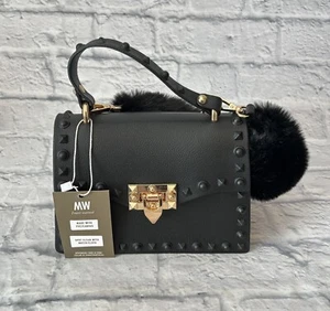NEU Most Wanted USA Nieten SCHWARZ Jelly Crossbody Handtasche Gold Akzente - Bild 1 von 11