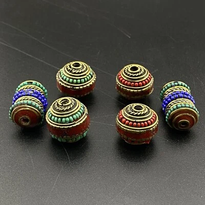 Hermosas cuentas tibetanas hechas a mano con diseño único pequeñas de seis cuentas impresionantes Foto 1 de 4