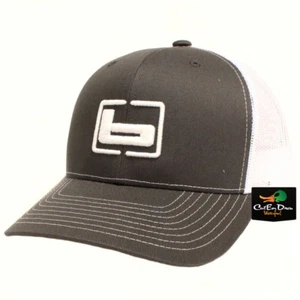 NEW BANDED TRUCKER CAP MESH BACK HAT CHARCOAL AND WHITE W/ "b" LOGO - Picture 1 of 3