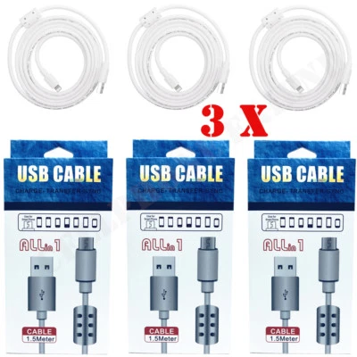 3 Pcs High Speed Charging Micro V8 Cable Cord USB for Samsung Galaxy 2/3/4/5/6/7 - Image 1 of 4