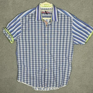 Camisa Robert Graham X Para Hombre 2XL Grande Azul Rayas Manga Corta Cuello Abatible - Imagen 1 de 11