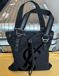 Yves Saint Laurent KAHALA Black Canvas Leather Tote Bag wz/Storage bag Vintage - Picture 1 of 10