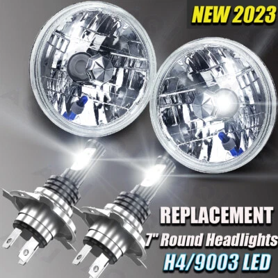 Faro redondo de vidrio led de 7 pulgadas 4 piezas, conversión ORIGINAL CLASSIC LOOK cromado Foto 1 de 4