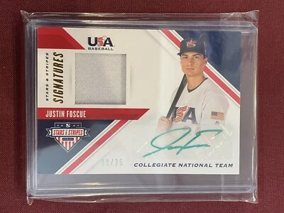2020 Stars and Stripes JUSTIN FOSCUE 16/25 Jersey Patch Auto Relic Green Ink - Image 1 of 2