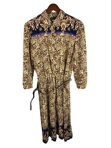 Vintage Breli Originals Union Gold Purple Paisley Floral Print Shirt Dress 18 - Picture 1 of 9