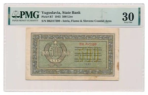 YUGOSLAVIA banknote 500 Lire 1945 PMG VF 30 Very Fine - Picture 1 of 7
