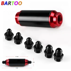 Aluminum High Flow Turbo Inline 44mm Fuel Filter 100 Micron with AN10 AN8 AN6 - Picture 1 of 7