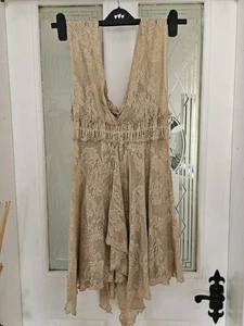 Ladies Size 12 Strappy Gold Sparkling Short Party Dress With Underlayer - Picture 1 of 5
