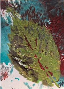 ACEO Art Card Original, Plant Pressing , Hydro Dipping, Outsider , Brut Art - Picture 1 of 4