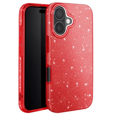 Avizar Coque à Paillettes pour iPhone 16 Plus Antichoc Scintillant Rouge - Photo 1/4
