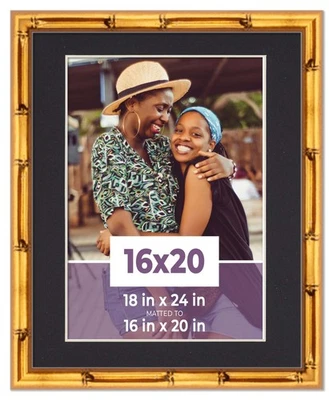 Marco de bambú dorado de 16x20 con tapete negro para foto de 16x20 - bambú dorado 18x Foto 1 de 4