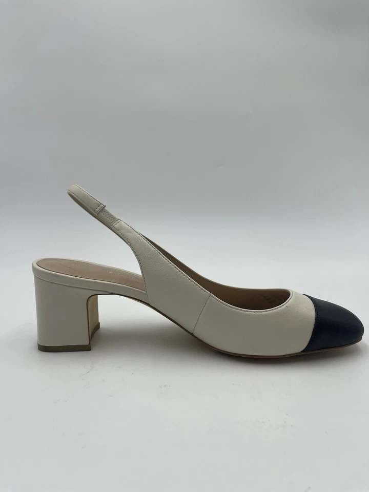 Stuart Weitzman Milla 55 Slingback Pump Chalk Black Leather SZ 8-EU 38.5 $495 - Image 1 of 4
