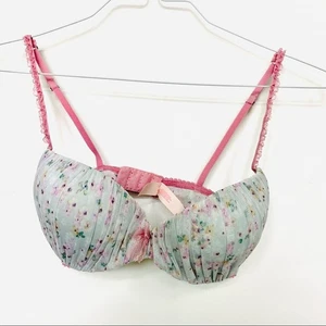 NEU VS VICTORIAS SECRET blau Netz Lavendel Blumen Rüschen gepolstert Halb BH 32D - Bild 1 von 8