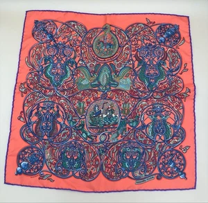 Bufanda cuadrada HERMES Carre 40 GRIGRI Annie Faivre 100 % seda naranja rojo 42x42 - Imagen 1 de 15