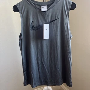 NEW Boys Nike Dry-Fit Swoosh Logo Muscle Tank Top Shirt - Gray - Large - Picture 1 of 3